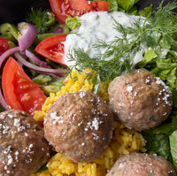 Greek Meatballs w/Rice & Tzatziki