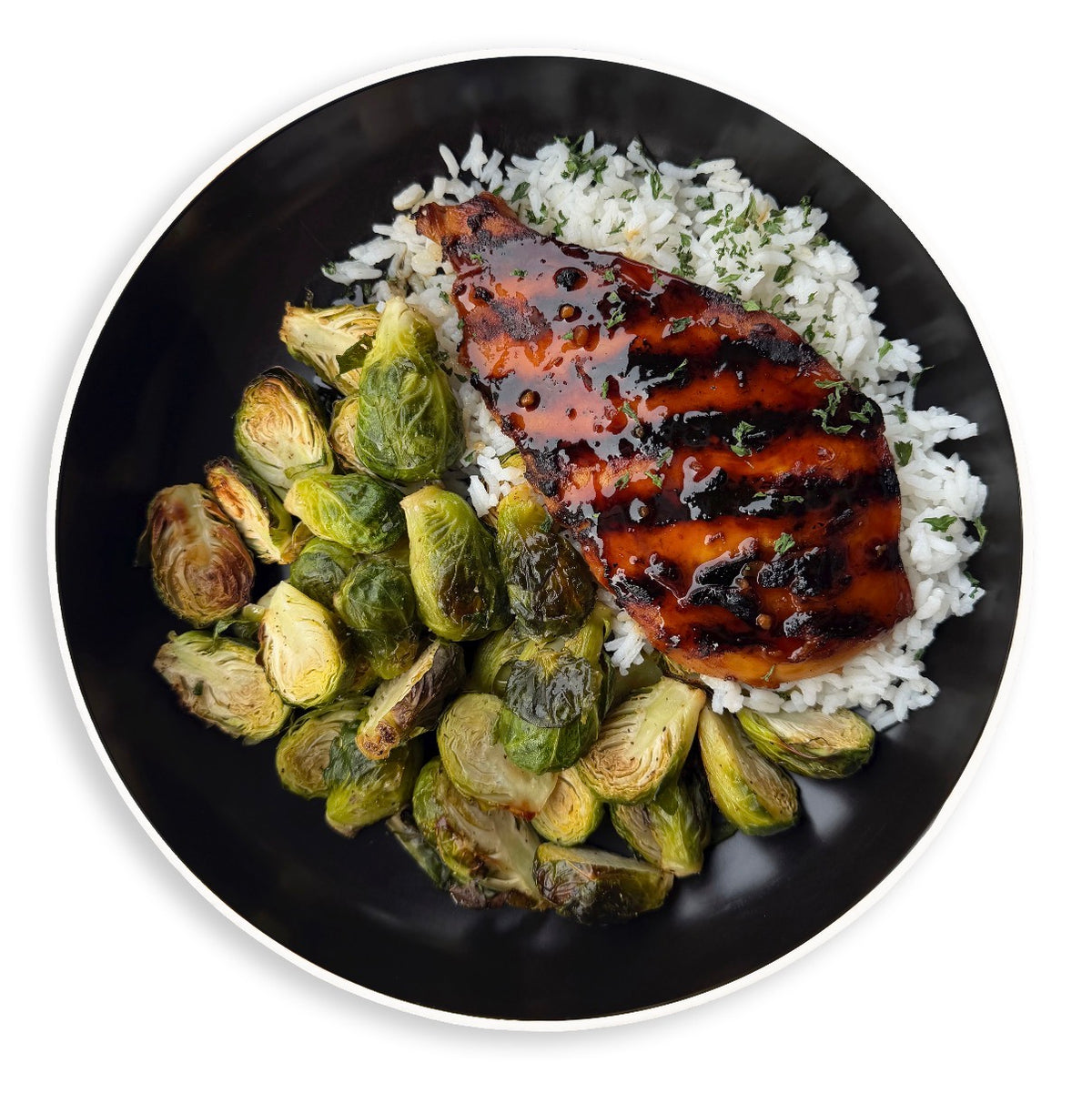 Teriyaki Chicken & Rice w/Roasted Brussels
