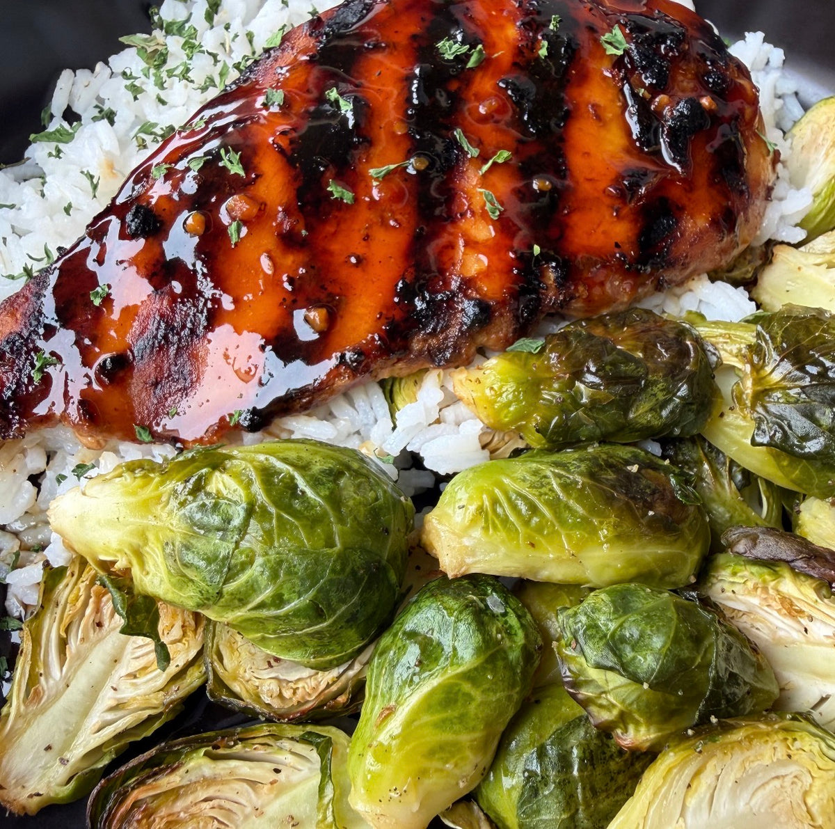 Teriyaki Chicken & Rice w/Roasted Brussels